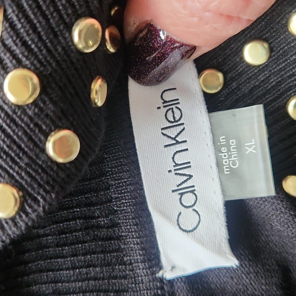 CALVIN KLEIN Mock Neck Studded Bell Sleeve Sheath Sweater Dress Size XL - Picture 9 of 11